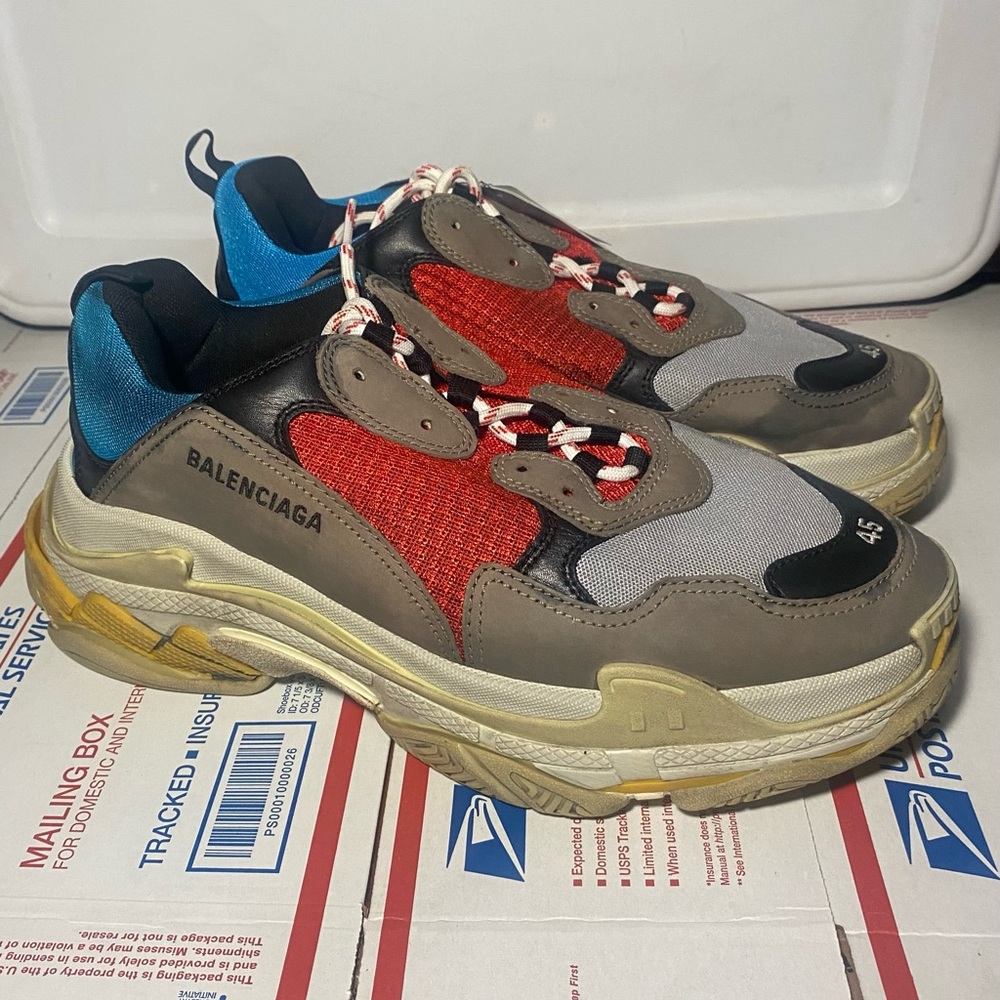 Balenciaga Triple S Sneaker 'Blue Red' 2018 Mens Fashion Shoes Size 12 NEW - Picture 10 of 14